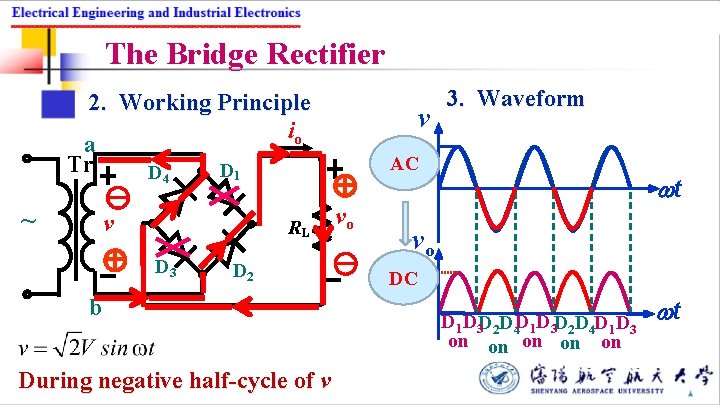 The Bridge Rectifier 2. Working Principle io a Tr D 1 D 4 ~