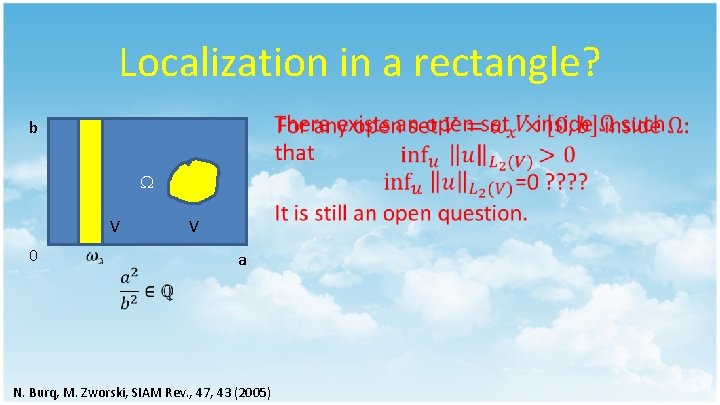 Localization in a rectangle? b V 0 V a N. Burq, M. Zworski, SIAM