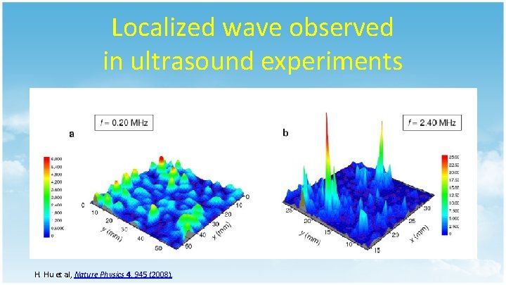 Localized wave observed in ultrasound experiments H. Hu et al, Nature Physics 4, 945