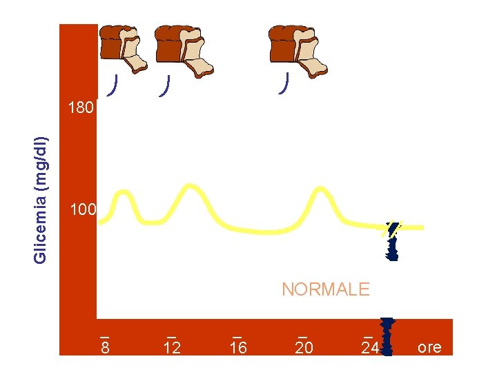 Glicemia (mg/dl) 180 ø ø ø 100 NORMALE _ 8 _ 12 _ 16