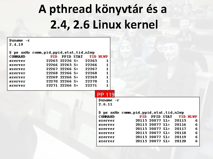 A pthread könyvtár és a 2. 4, 2. 6 Linux kernel $uname -r 2.