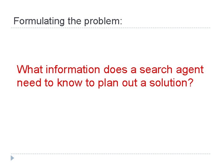 Formulating the problem: What information does a search agent need to know to plan