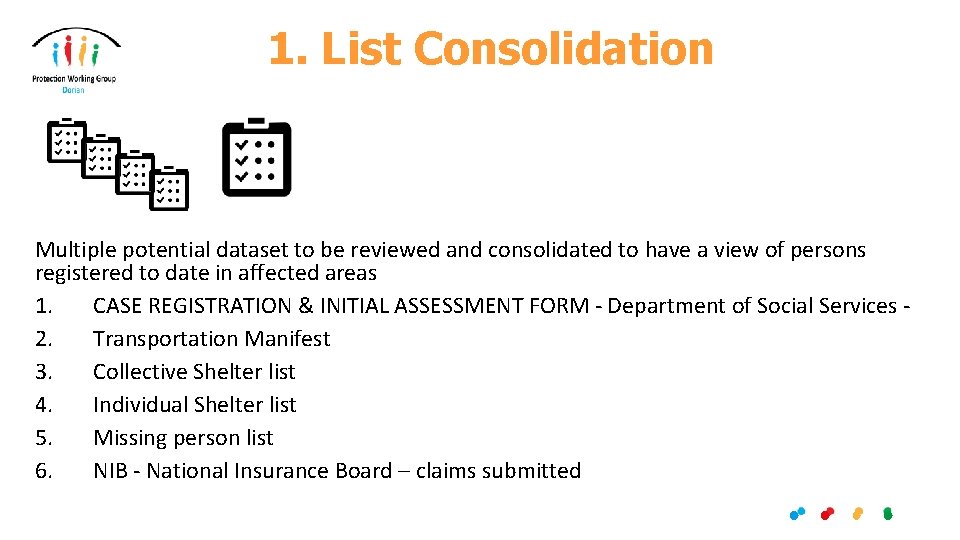 1. List Consolidation Multiple potential dataset to be reviewed and consolidated to have a