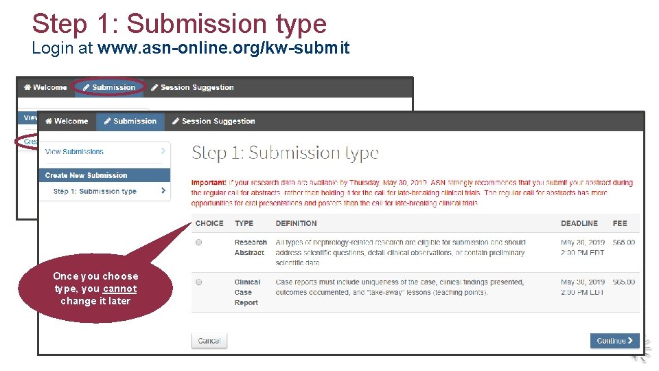 Step 1: Submission type Login at www. asn-online. org/kw-submit Once you choose type, you