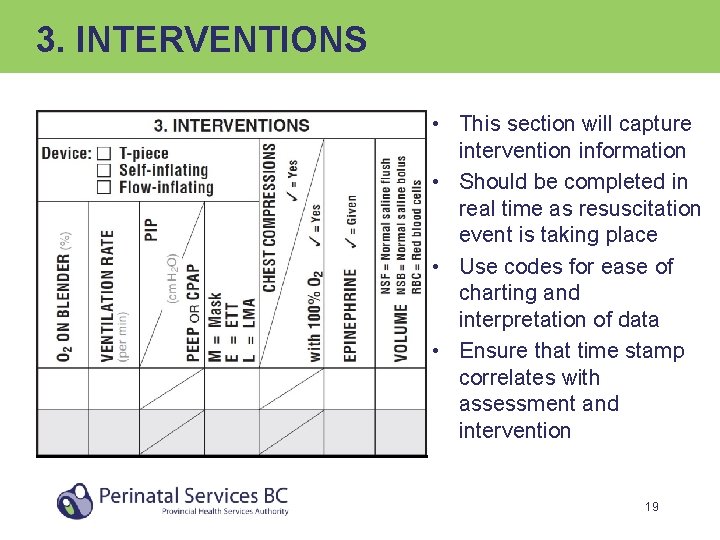 3. INTERVENTIONS • This section will capture intervention information • Should be completed in