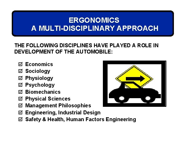 ERGONOMICS A MULTI-DISCIPLINARY APPROACH THE FOLLOWING DISCIPLINES HAVE PLAYED A ROLE IN DEVELOPMENT OF