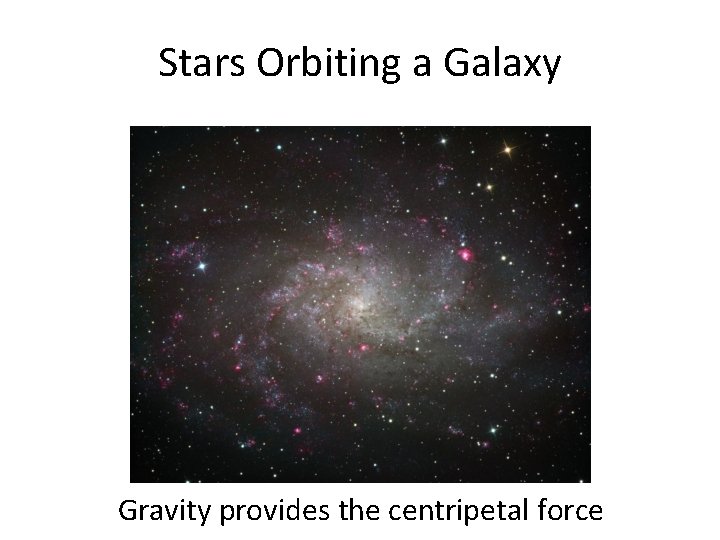Stars Orbiting a Galaxy Gravity provides the centripetal force 