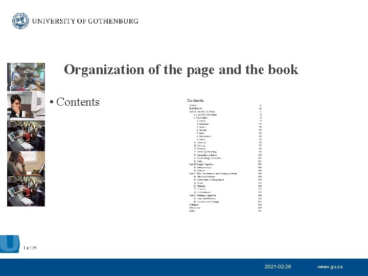 Organization of the page and the book • Contents 2021 -02 -28 www. gu.
