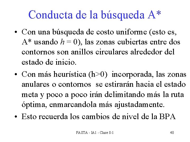 Conducta de la búsqueda A* • Con una búsqueda de costo uniforme (esto es,