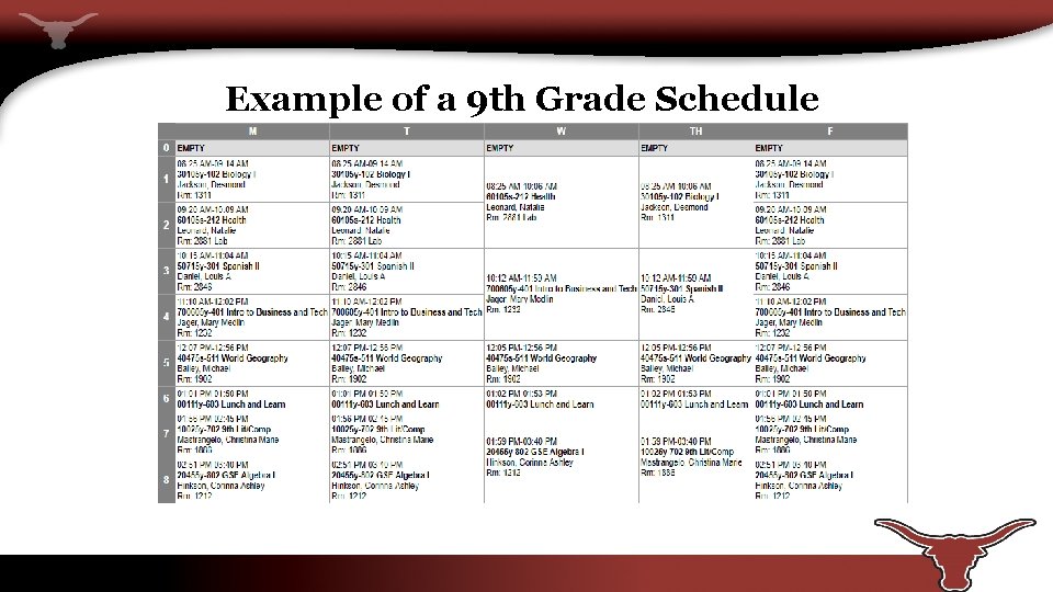 Example of a 9 th Grade Schedule 