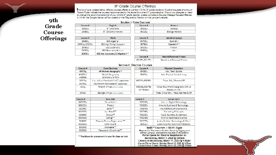 9 th Grade Course Offerings 