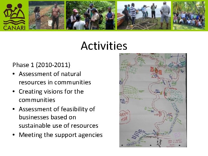 Activities Phase 1 (2010 -2011) • Assessment of natural resources in communities • Creating