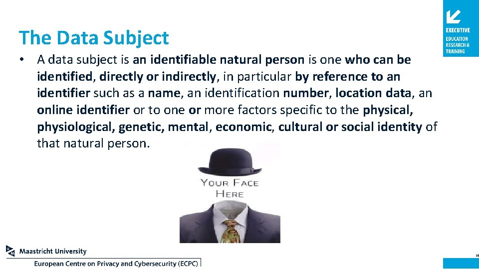 The Data Subject • A data subject is an identifiable natural person is one