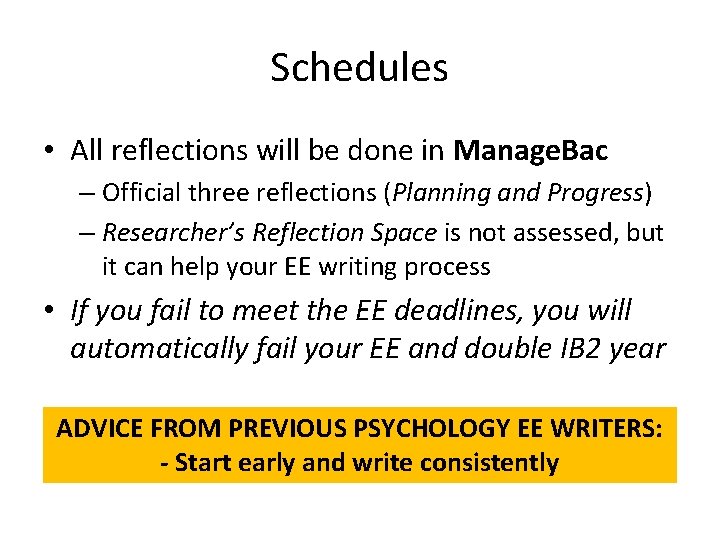 Schedules • All reflections will be done in Manage. Bac – Official three reflections