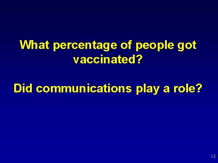 What percentage of people got vaccinated? Did communications play a role? 12 