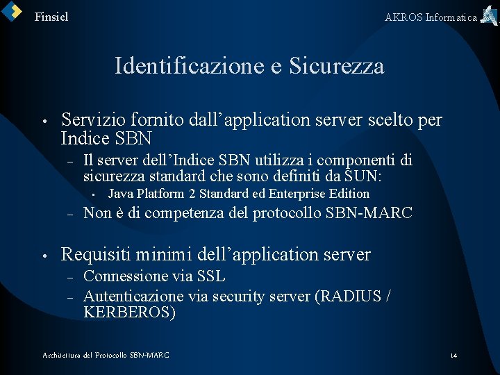 Finsiel AKROS Informatica Identificazione e Sicurezza • Servizio fornito dall’application server scelto per Indice