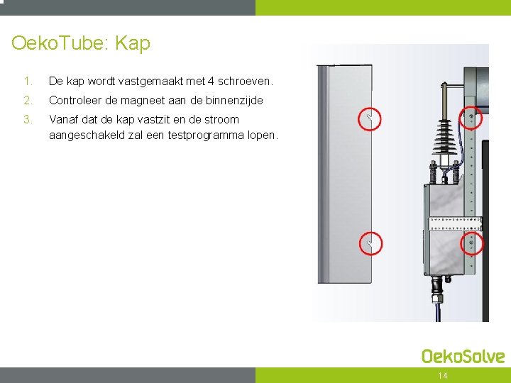 Oeko. Tube: Kap 1. De kap wordt vastgemaakt met 4 schroeven. 2. Controleer de