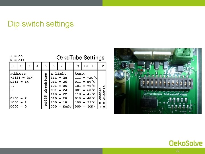 Dip switch settings 29 