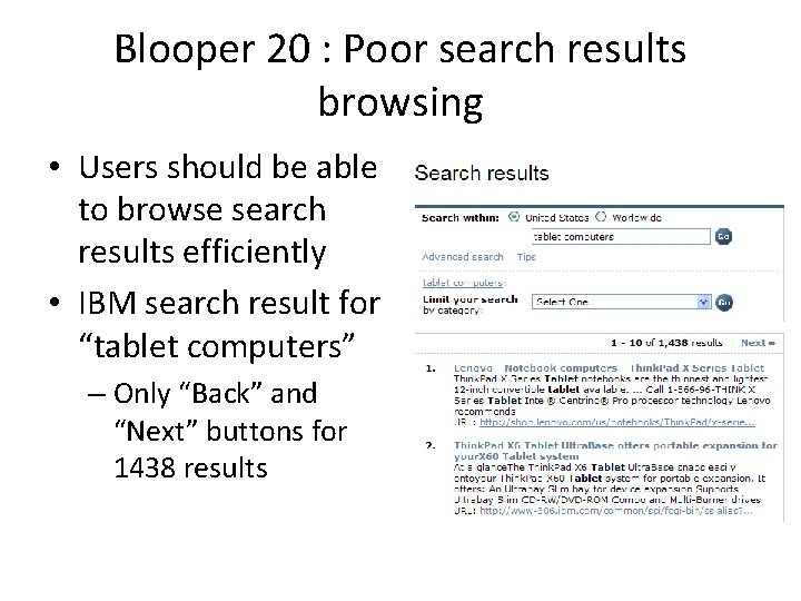 Blooper 20 : Poor search results browsing • Users should be able to browse