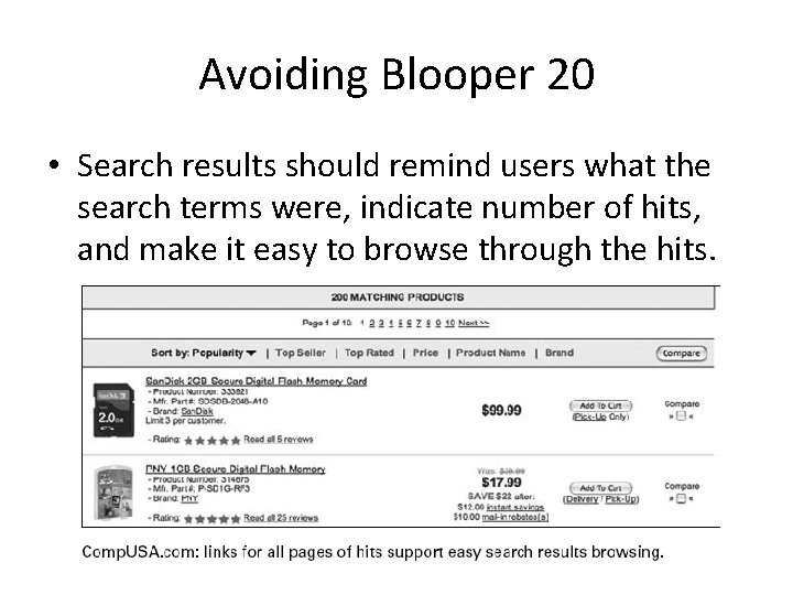 Avoiding Blooper 20 • Search results should remind users what the search terms were,