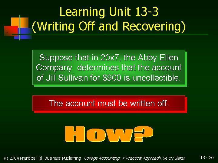 Learning Unit 13 -3 (Writing Off and Recovering) Suppose that in 20 x 7,