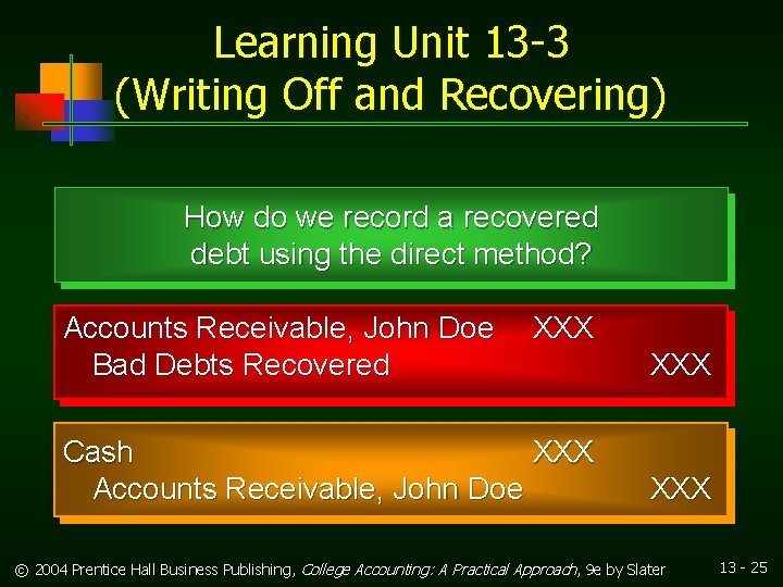 Learning Unit 13 -3 (Writing Off and Recovering) How do we record a recovered