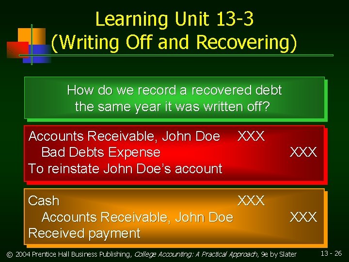 Learning Unit 13 -3 (Writing Off and Recovering) How do we record a recovered