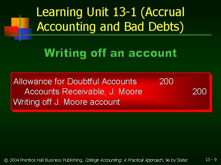 Learning Unit 13 -1 (Accrual Accounting and Bad Debts) Allowance for Doubtful Accounts Receivable,