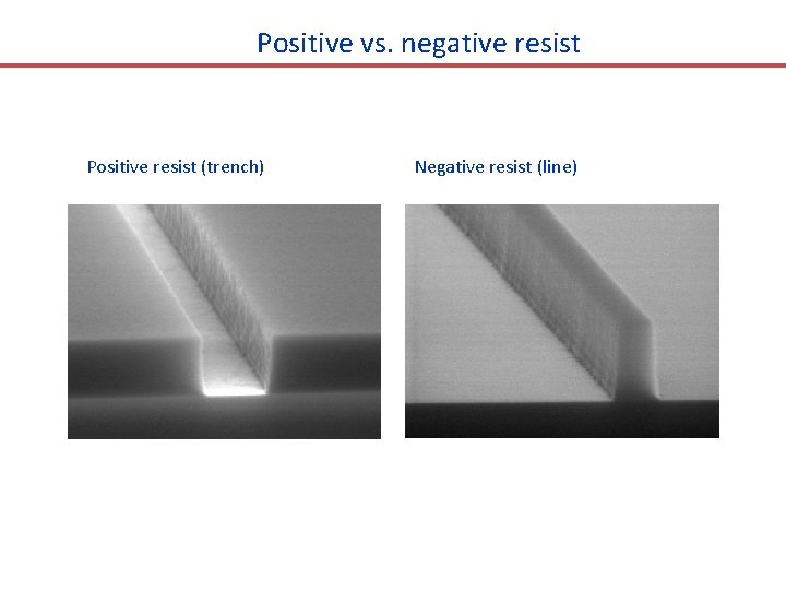 Positive vs. negative resist Positive resist (trench) Negative resist (line) 