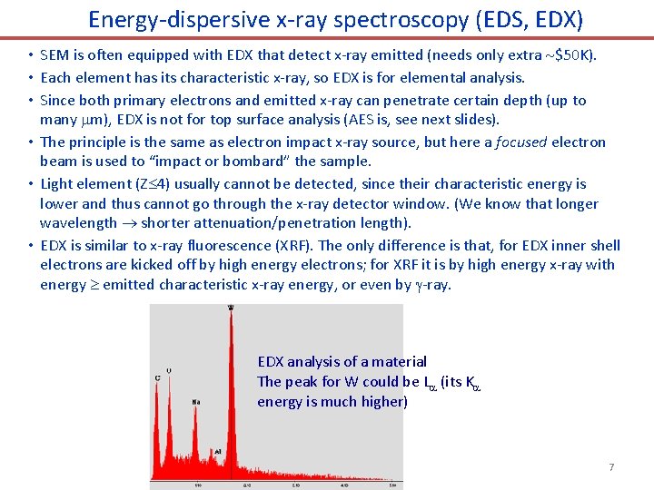 Energy-dispersive x-ray spectroscopy (EDS, EDX) • SEM is often equipped with EDX that detect