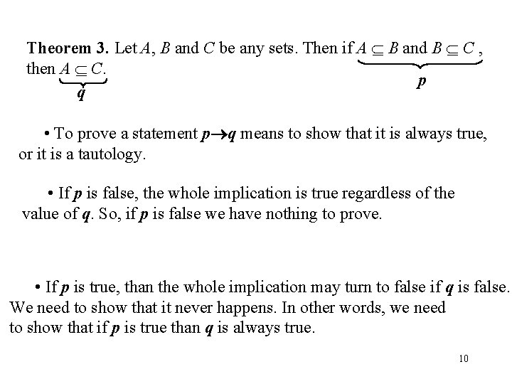 Theorem 3. Let A, B and C be any sets. Then if A B