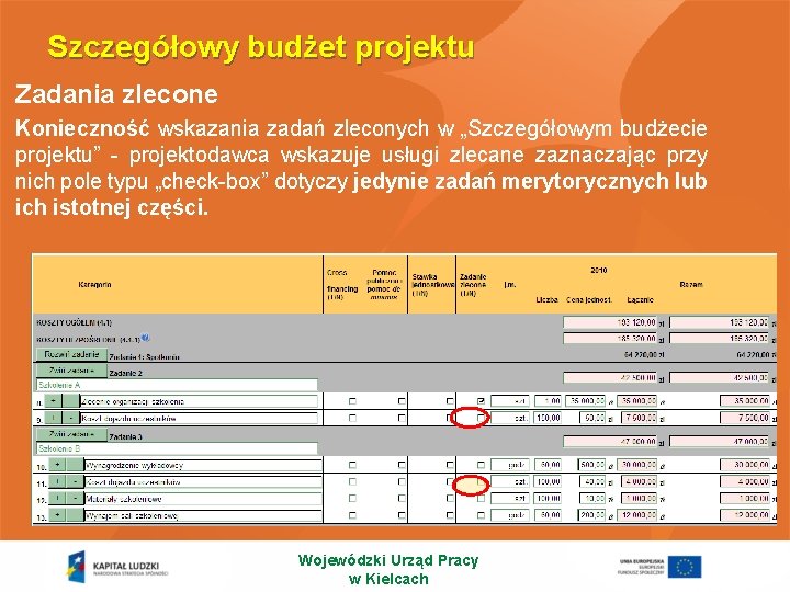 Szczegółowy budżet projektu Zadania zlecone Konieczność wskazania zadań zleconych w „Szczegółowym budżecie projektu” -