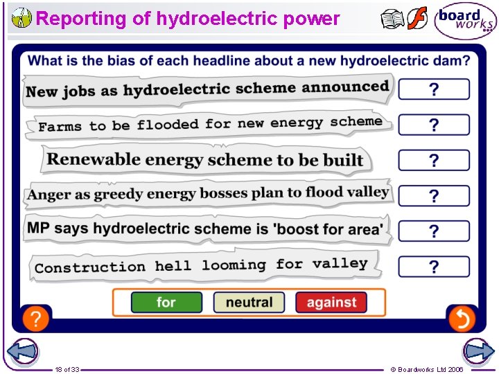 Reporting of hydroelectric power 18 of 33 © Boardworks Ltd 2006 