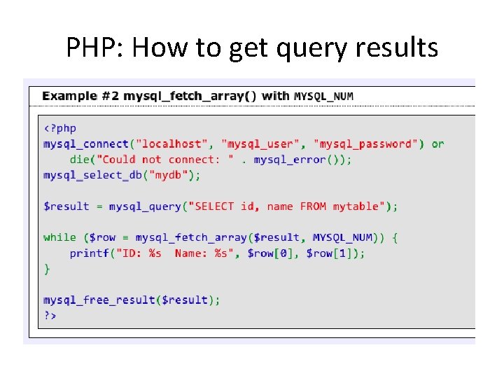 PHP: How to get query results 