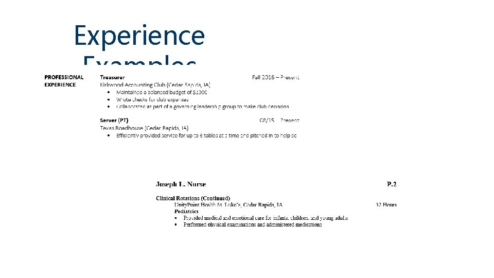 Experience Examples 