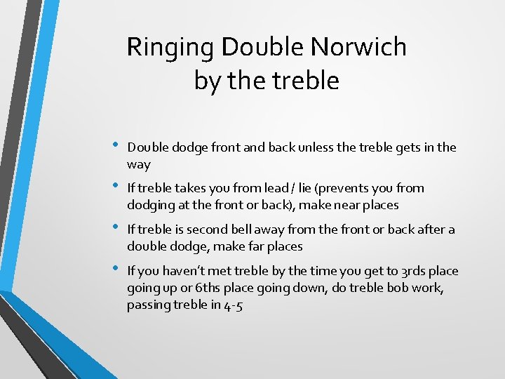 Ringing Double Norwich by the treble • Double dodge front and back unless the