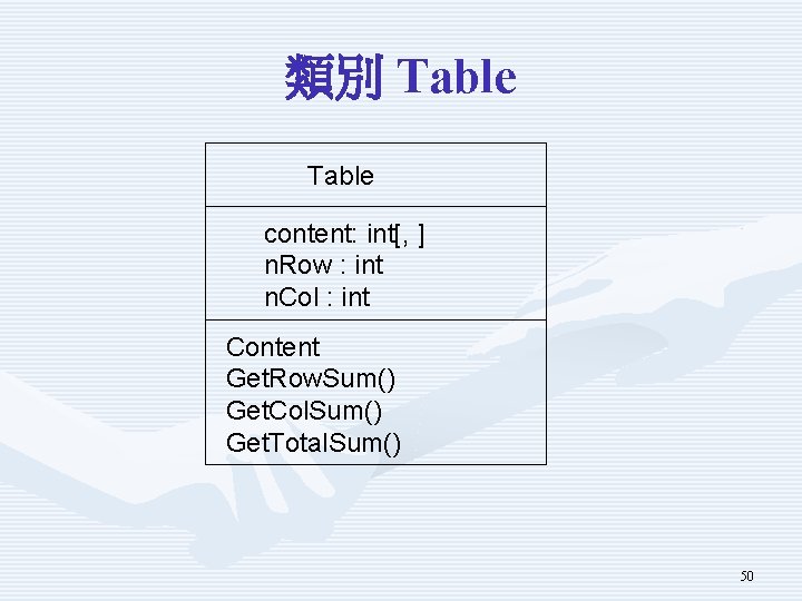 類別 Table content: int[, ] n. Row : int n. Col : int Content