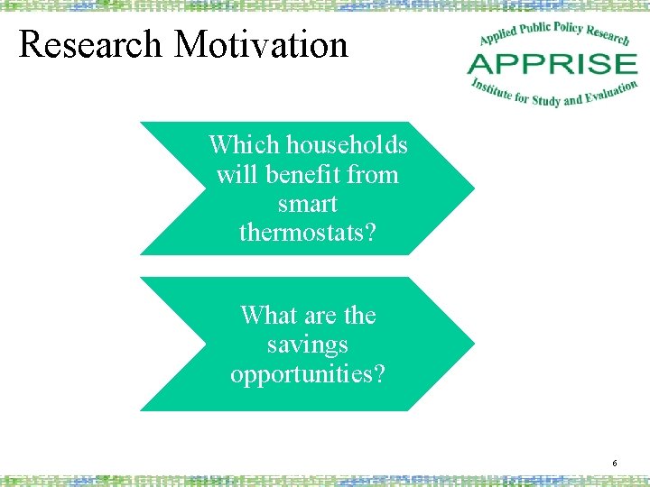 Research Motivation Which households will benefit from smart thermostats? What are the savings opportunities?