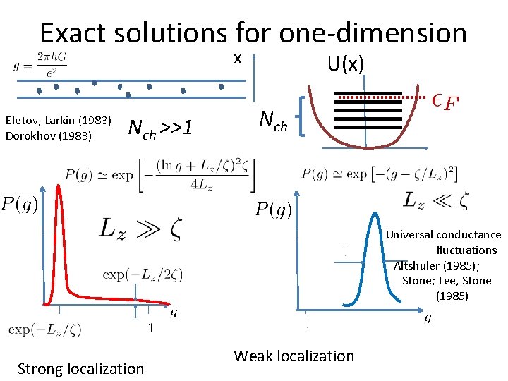 Exact solutions for one-dimension x Efetov, Larkin (1983) Dorokhov (1983) Nch >>1 U(x) Nch