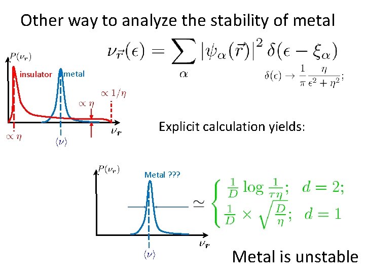 Other way to analyze the stability of metal insulator metal Explicit calculation yields: Metal