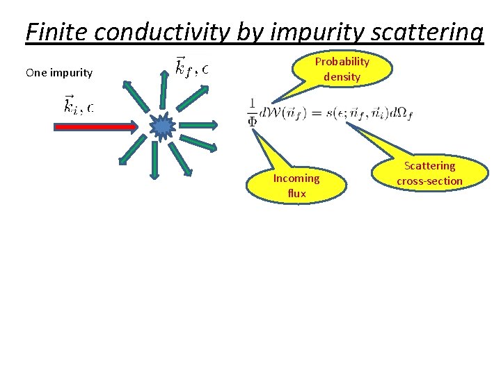 Finite conductivity by impurity scattering One impurity Probability density Incoming flux Scattering cross-section 