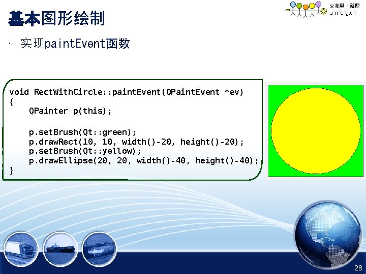 基本图形绘制 • 实现paint. Event函数 void Rect. With. Circle: : paint. Event(QPaint. Event *ev) {