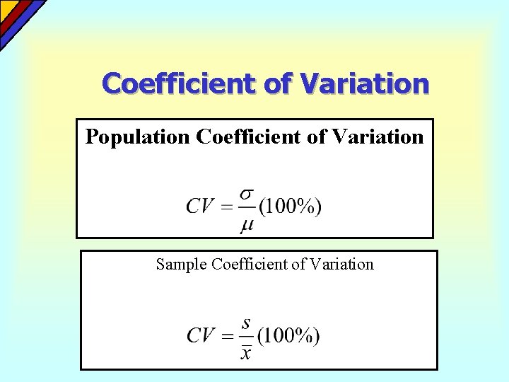 Coefficient of Variation Population Coefficient of Variation Sample Coefficient of Variation 