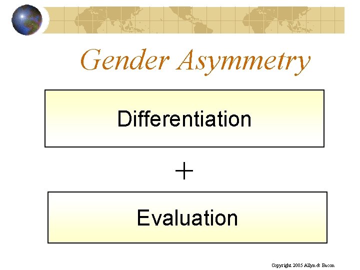 Gender Asymmetry Differentiation + Evaluation Copyright 2005 Allyn & Bacon 