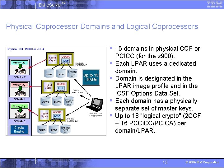 IBM e. Server™ Physical Coprocessor Domains and Logical Coprocessors § 15 domains in physical