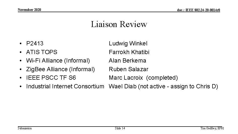 November 2020 doc. : IEEE 802. 24 -20 -0014 r 0 Liaison Review •