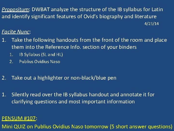 Propositum: DWBAT analyze the structure of the IB syllabus for Latin and identify significant