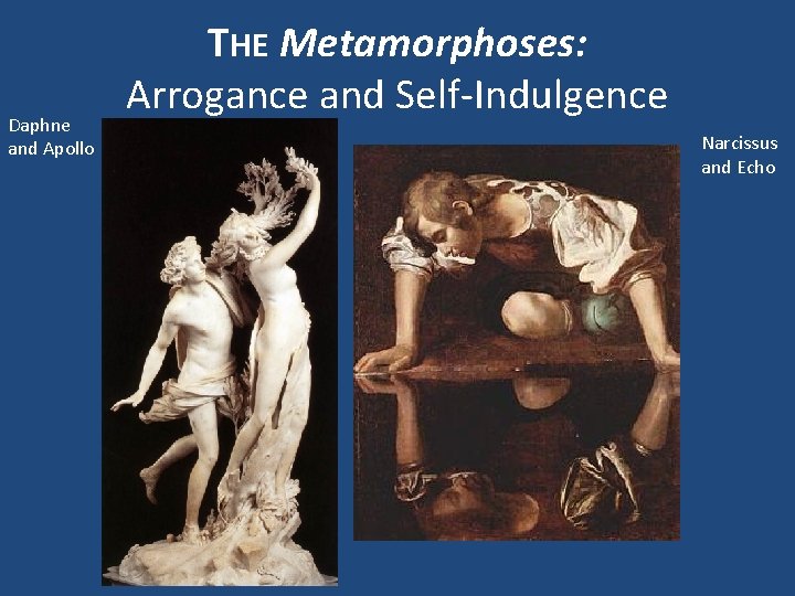  Daphne and Apollo THE Metamorphoses: Arrogance and Self Indulgence Narcissus and Echo 