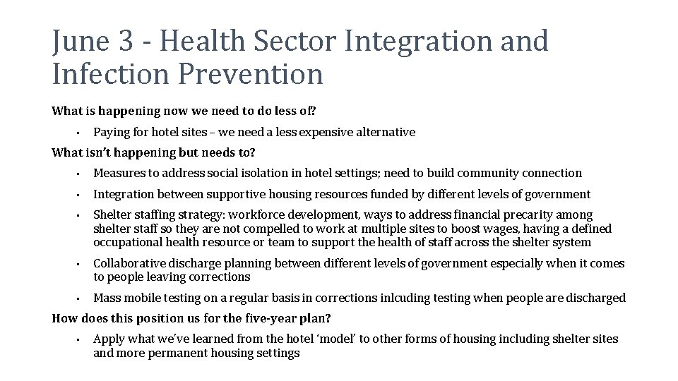 June 3 - Health Sector Integration and Infection Prevention What is happening now we