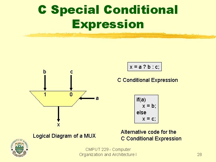 C Special Conditional Expression b x = a ? b : c; c C